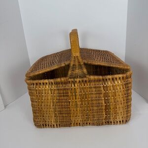 Vintage Early 20th Century Double Lidded Wicker Picnic Basket